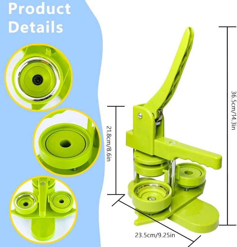 DCBADGE Button Maker Machine, Pin Maker Machine Kit (3rd Gen) Installation-Free DIY, Badge Maker Button Press Machine with Free Button Parts&Circle Cutter&Wrench Gadget (Green, 58mm（2.25in）) - Image 2